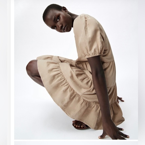 LINEN BLEND TIERED DRESS - Picture 4 of 7